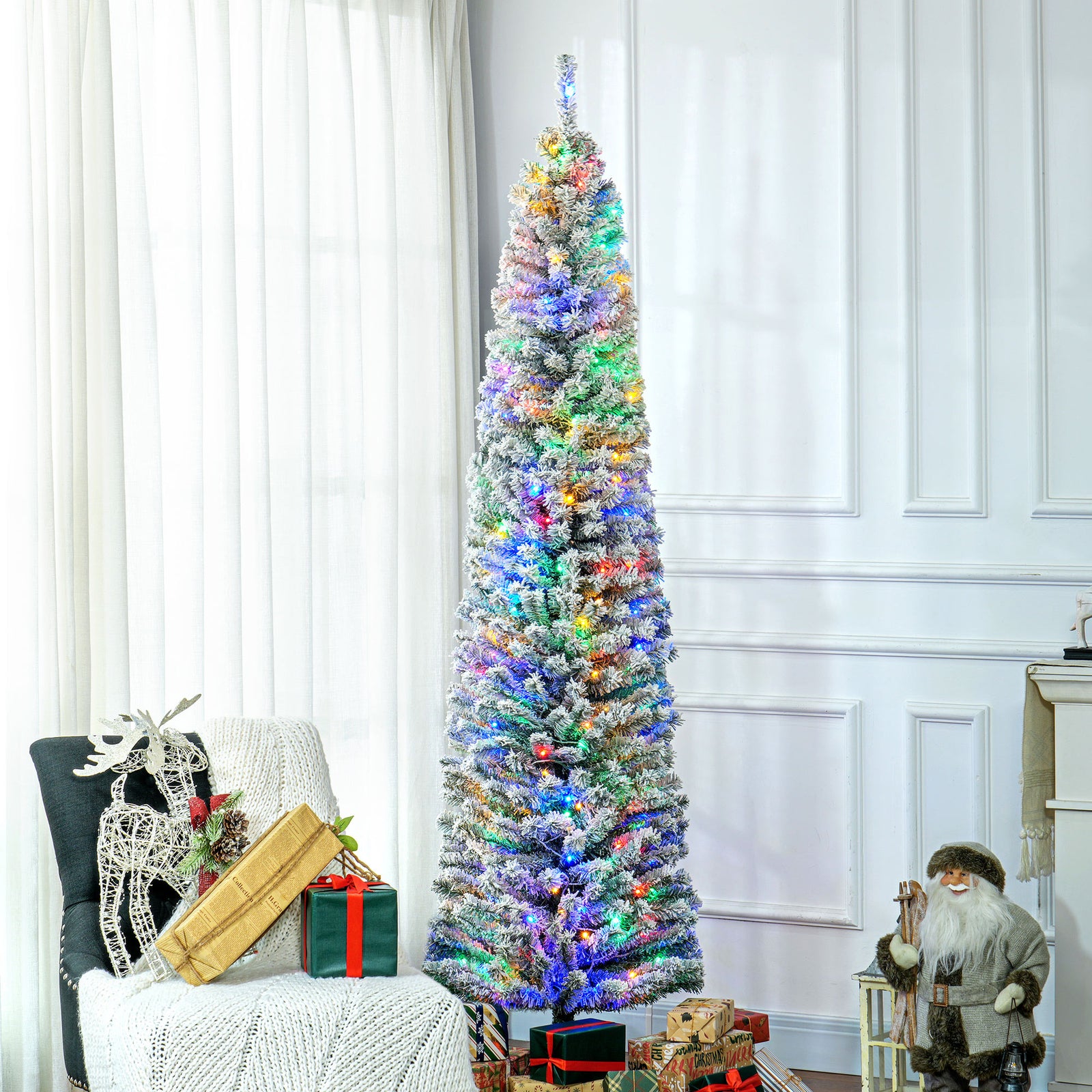 6/7/7.5ft Flocked Christmas Tree, Led Lights | 7ft | Green