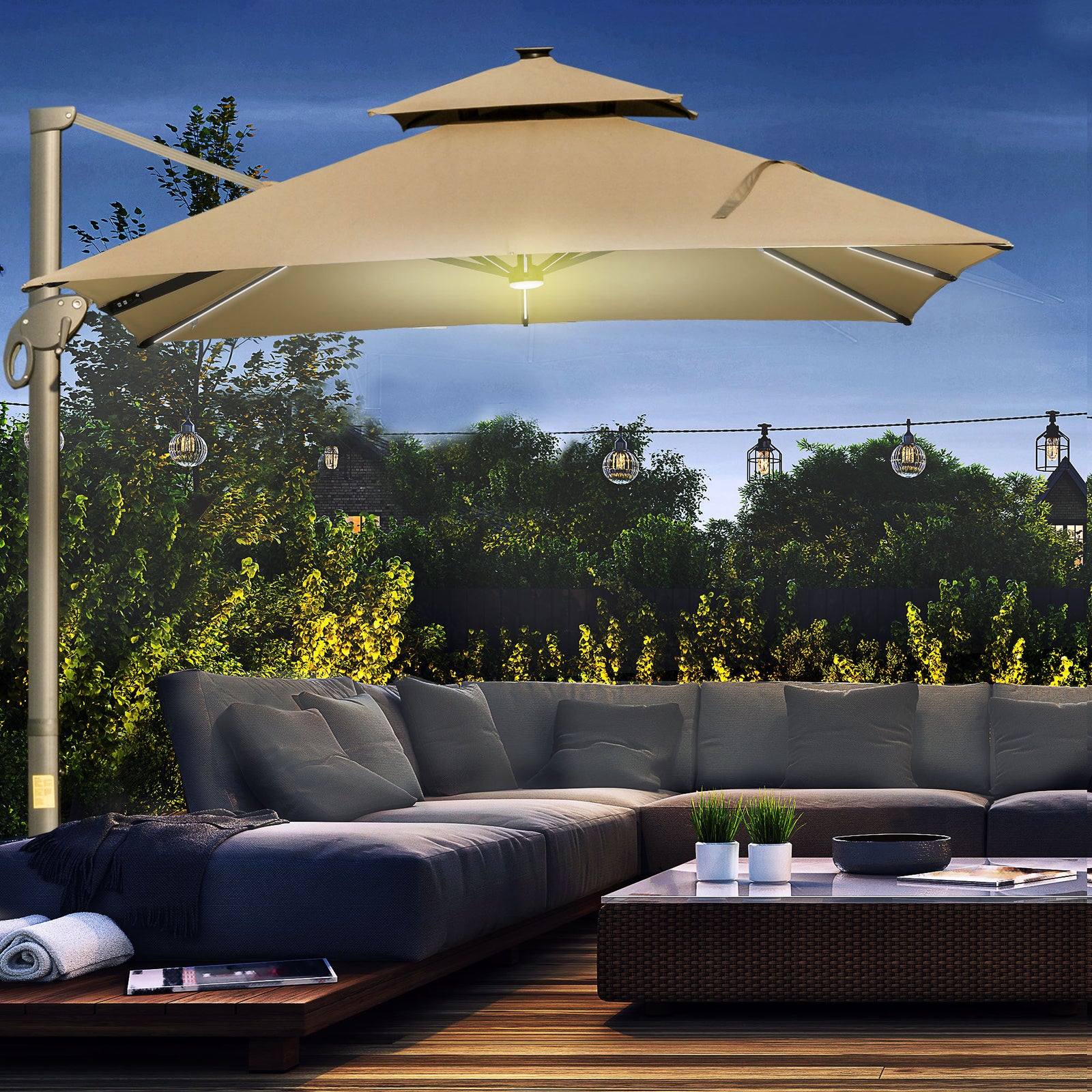 3x3m Cantilever Roma Parasol, Two-tier Sun Shade