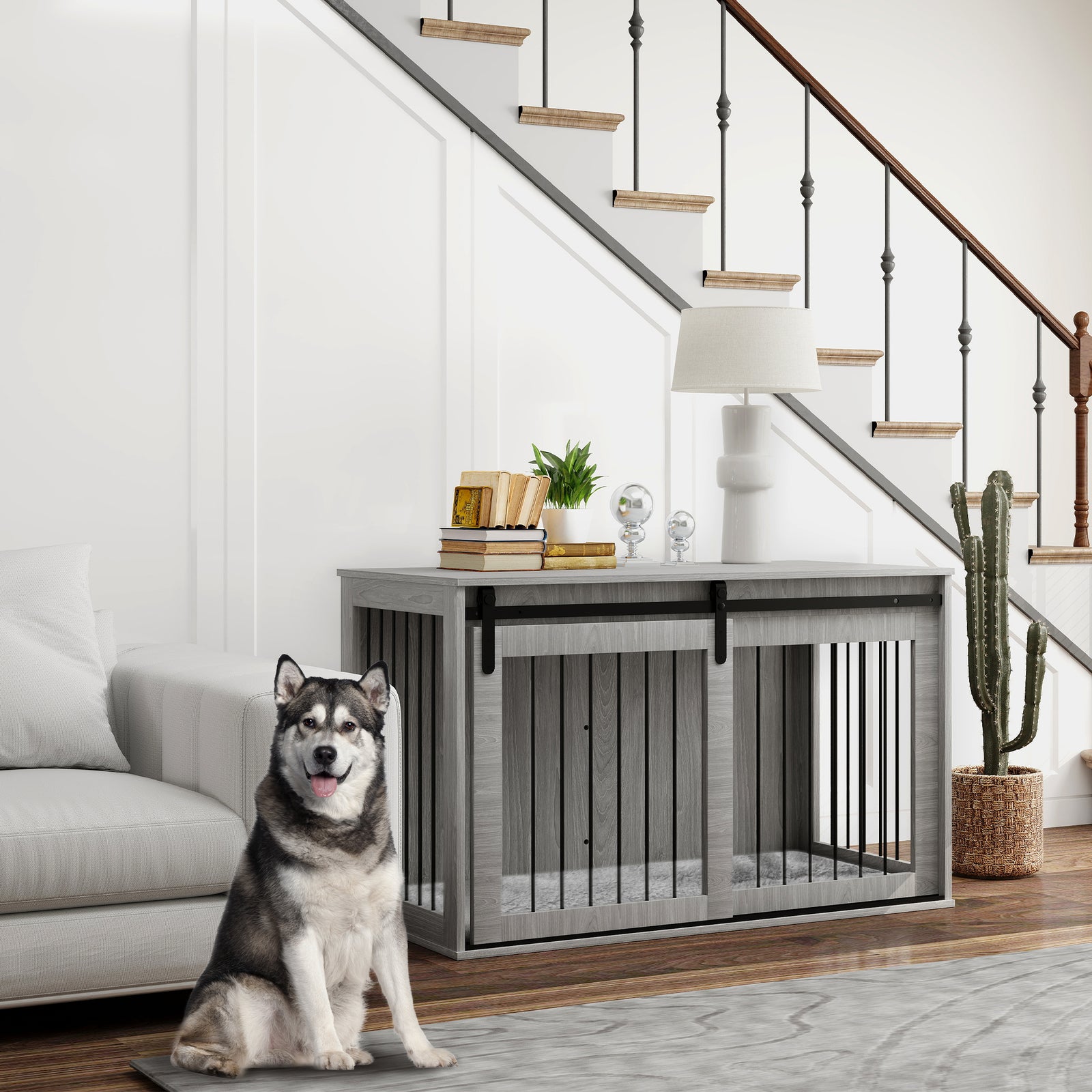 Dog Crate W/ Cushion | Gray