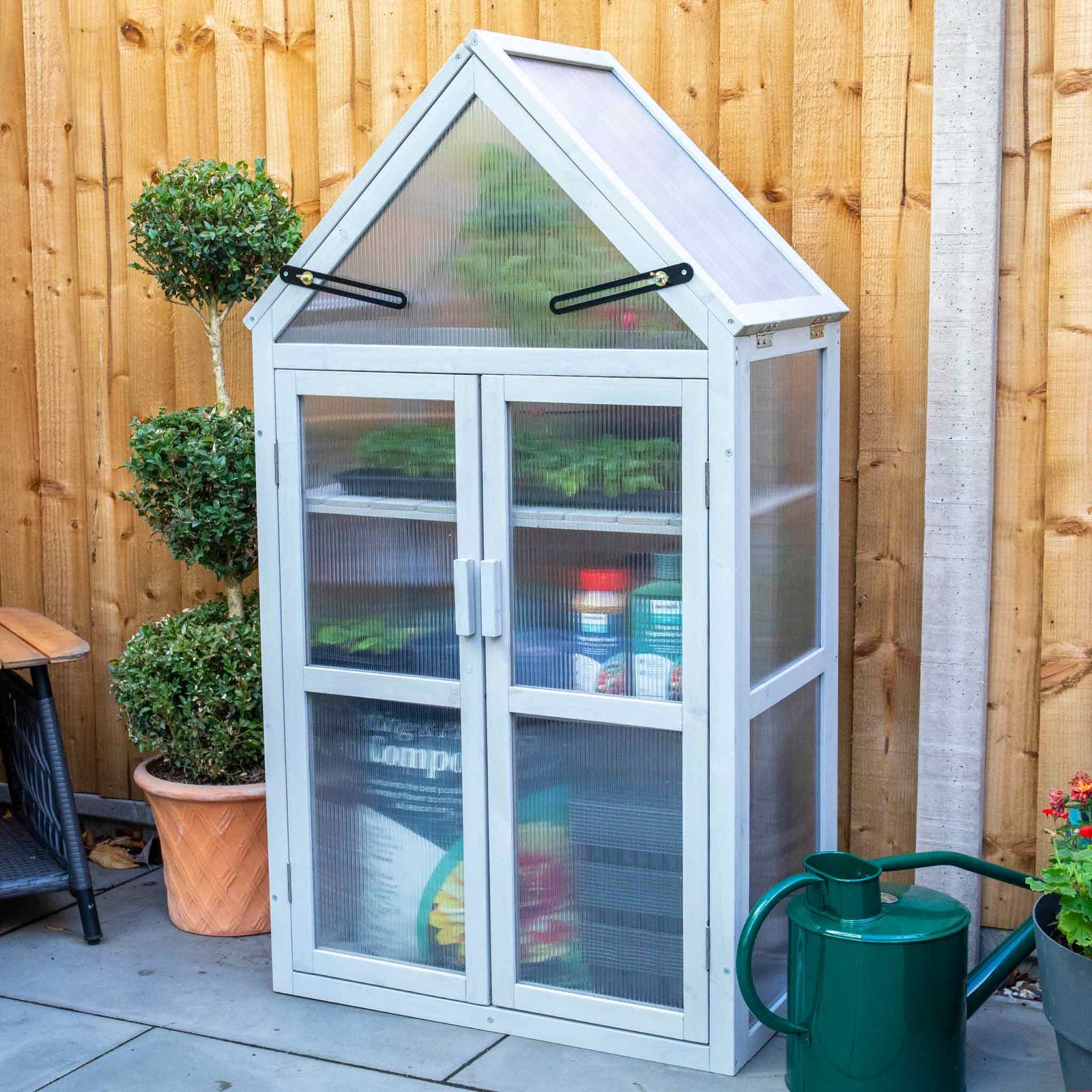 Wooden Growhouse Dove Grey With Uv Polycarbonate Glazing And Adjustable Shelves | Dove Grey