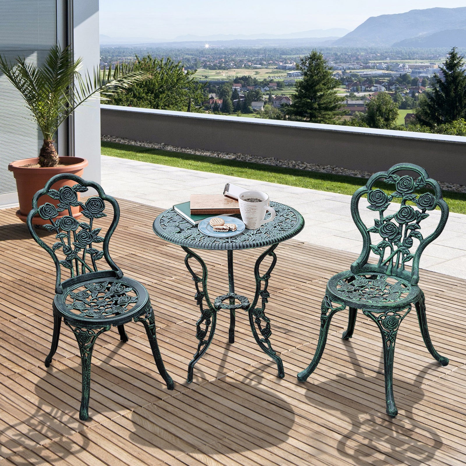3 Pieces Bistro Set Furniture Garden Balcony Table 2 Chairs