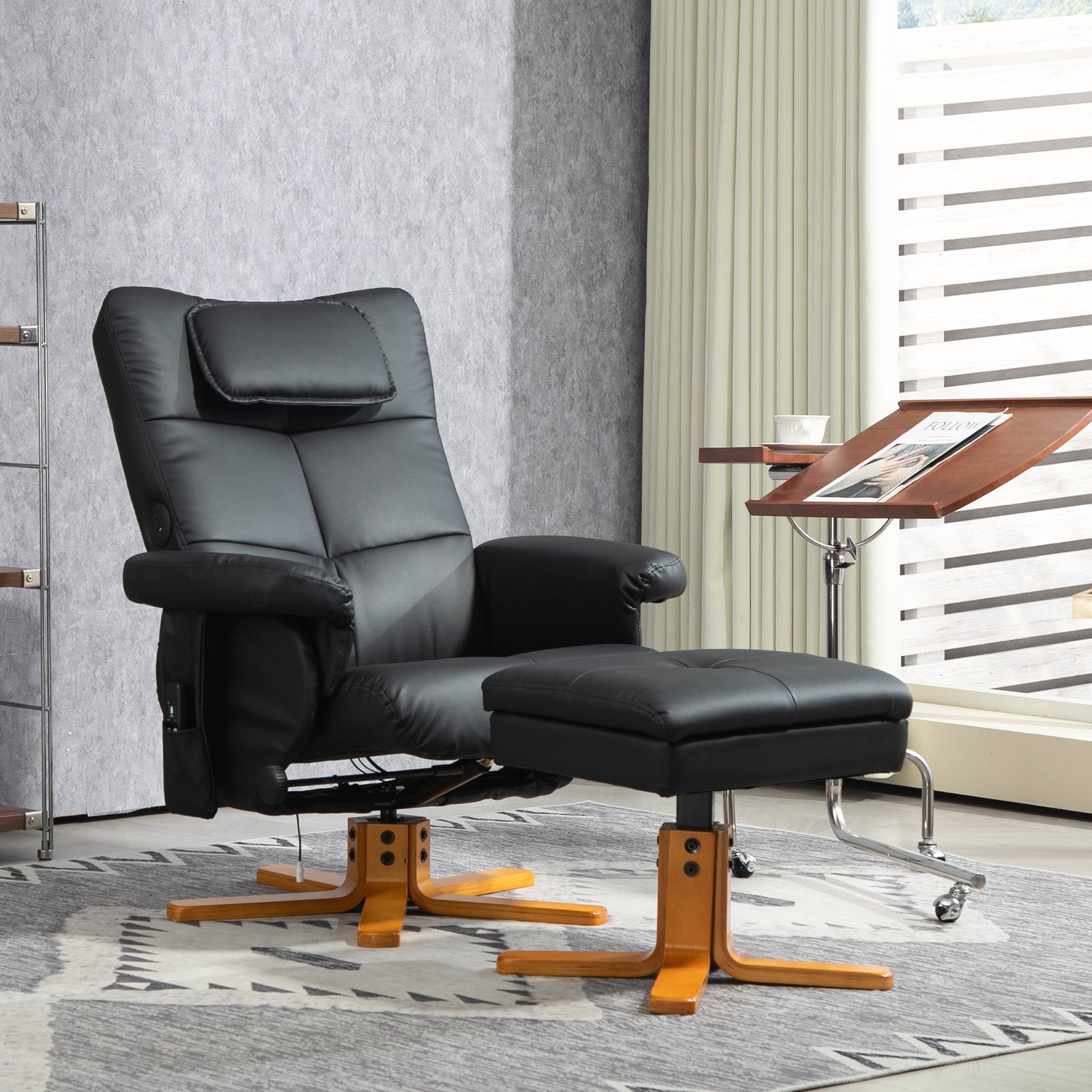 Massage Recliner Chair With Footstool And Hidden Storage | One Size | Black