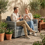 2 Seater Rattan Garden Sofa With Deep Seat, Wide Arms | Mixed Grey
