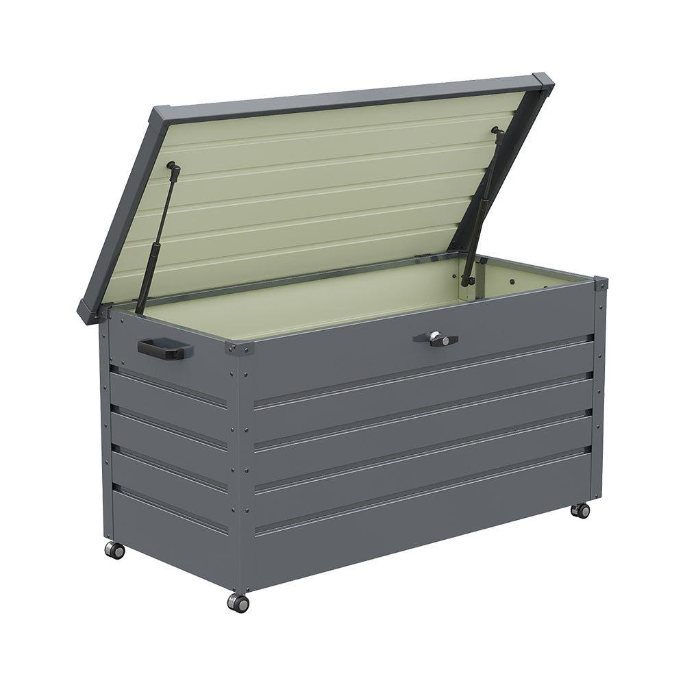 Breeins 350l Metal Outdoor Storage Box With Wheels – Lockable Weatherproof Garden Organizer