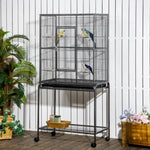 Rolling Bird Cage W/ Detachable Stand Storage Shelf  Wood Perch Food Cup