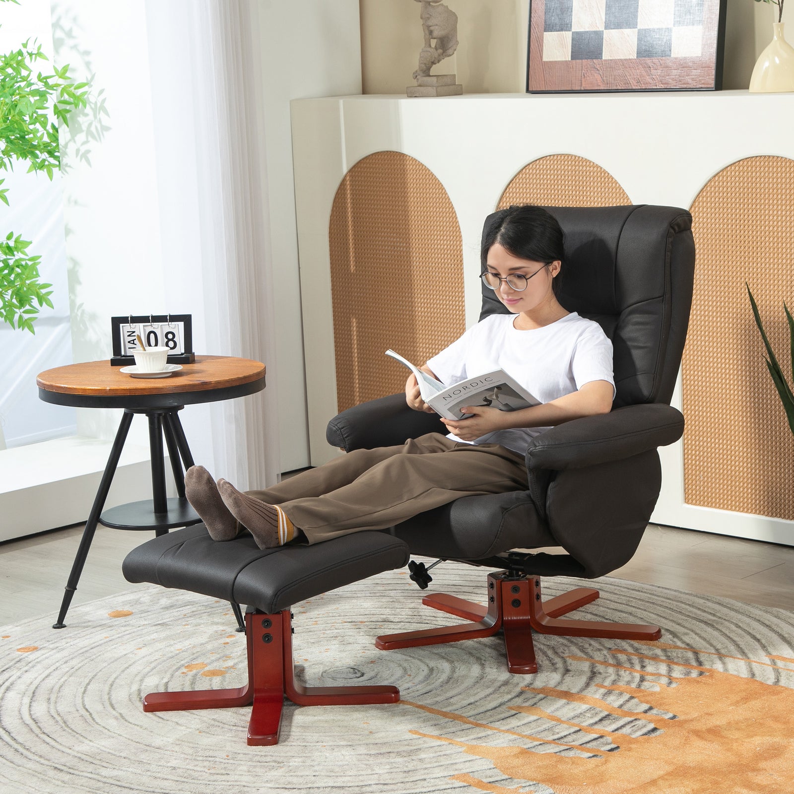 135 Degree Reclining Armchair With Footstool For Living Room | One Size | Black