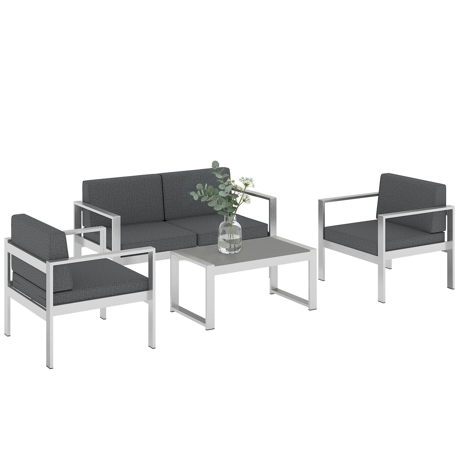 Outsunny 4 Seater Aluminium Garden Furniture Sofa Set With Olefin Cushions