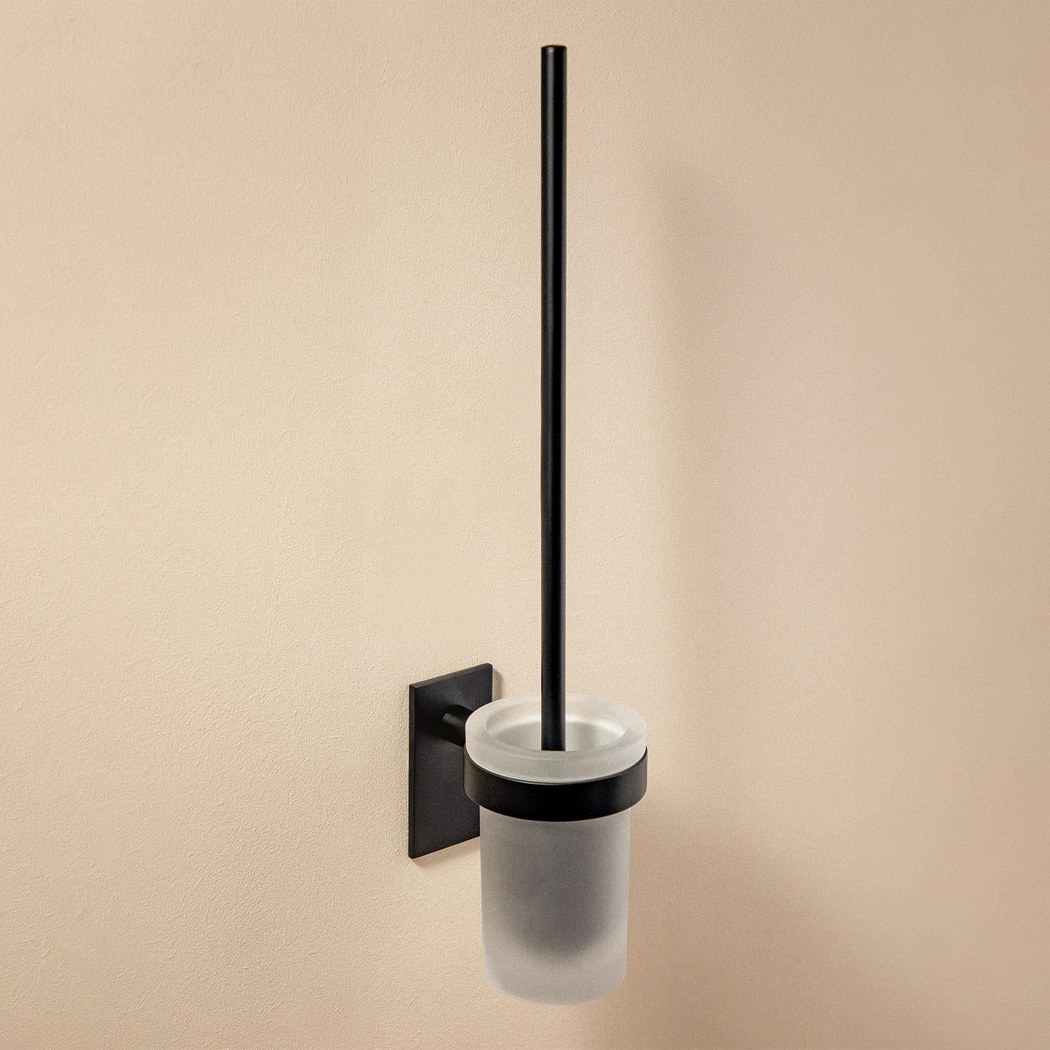Wall-mounted Toilet Brush, Self-adhesive, Black, Compact Stick Collection