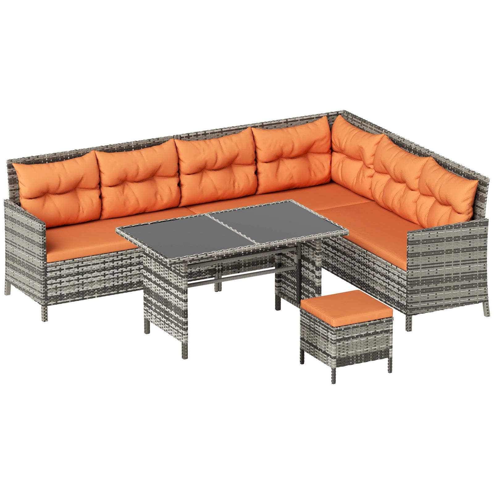 6 Pcs Patio Wicker Sofa Set Rattan Chair Furniture W/ Glass