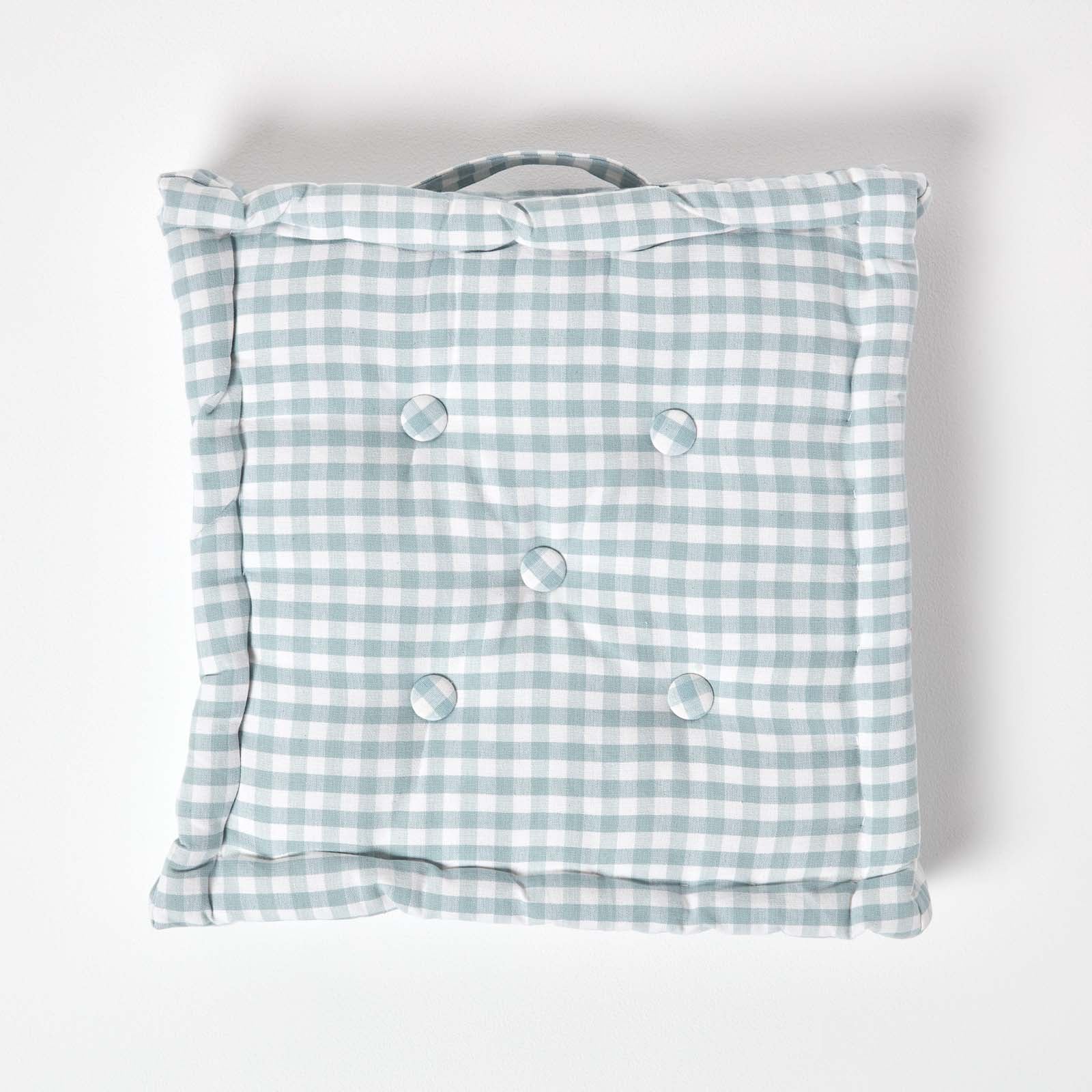 Cotton Gingham Check Floor Cushion | 50cm x 50cm | Blue