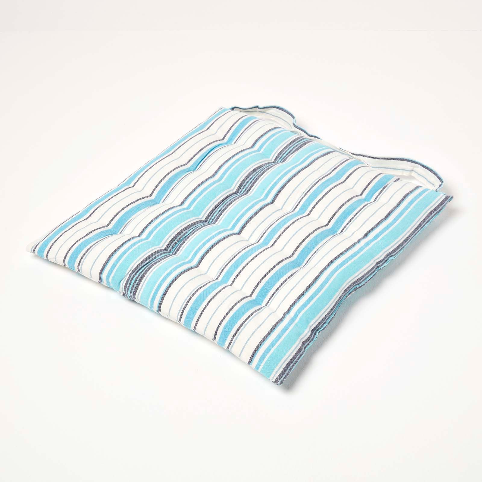 Striped Seat Pad With Button Straps 100% Cotton, 40 X 40 Cm | Set-of-1 | Blue