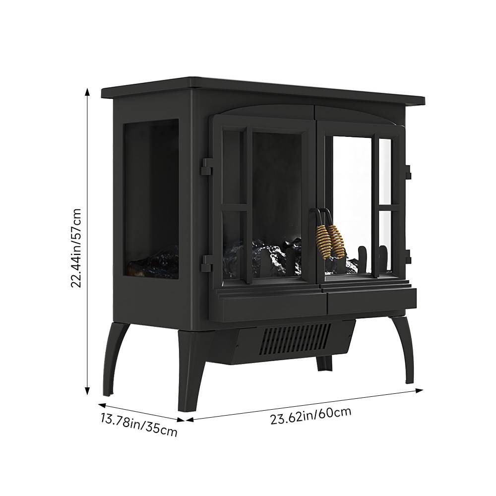 Freestanding Electric Fireplace Heater,1000w/2000w Portable Space Heater With Realistic Flame, Adjustable Brightness & Overheat Protection