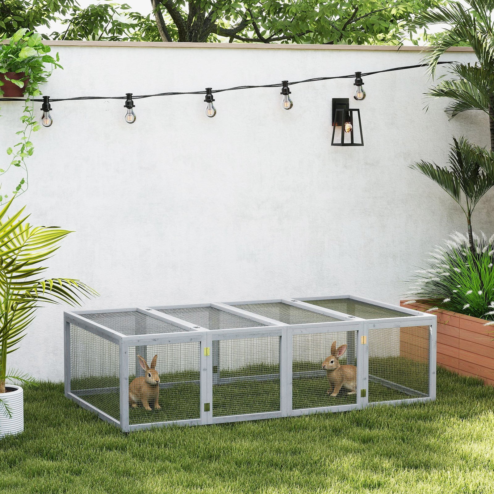 New Rabbit Hutch Cage With Run And Play Space For Outdoor, Grey