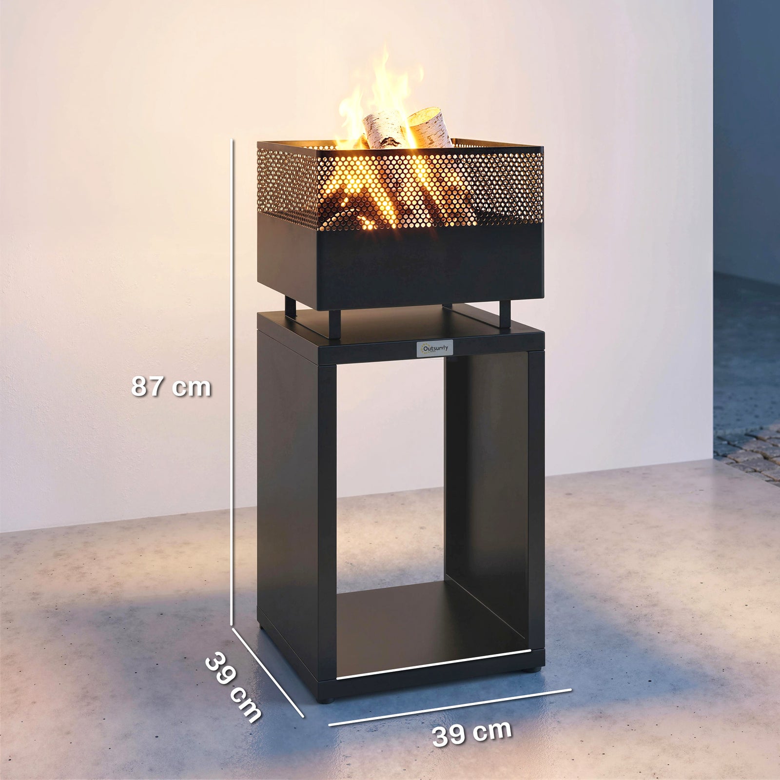 Outsunny Outdoor Fire Pit With Wood Storage 87 Cm Black