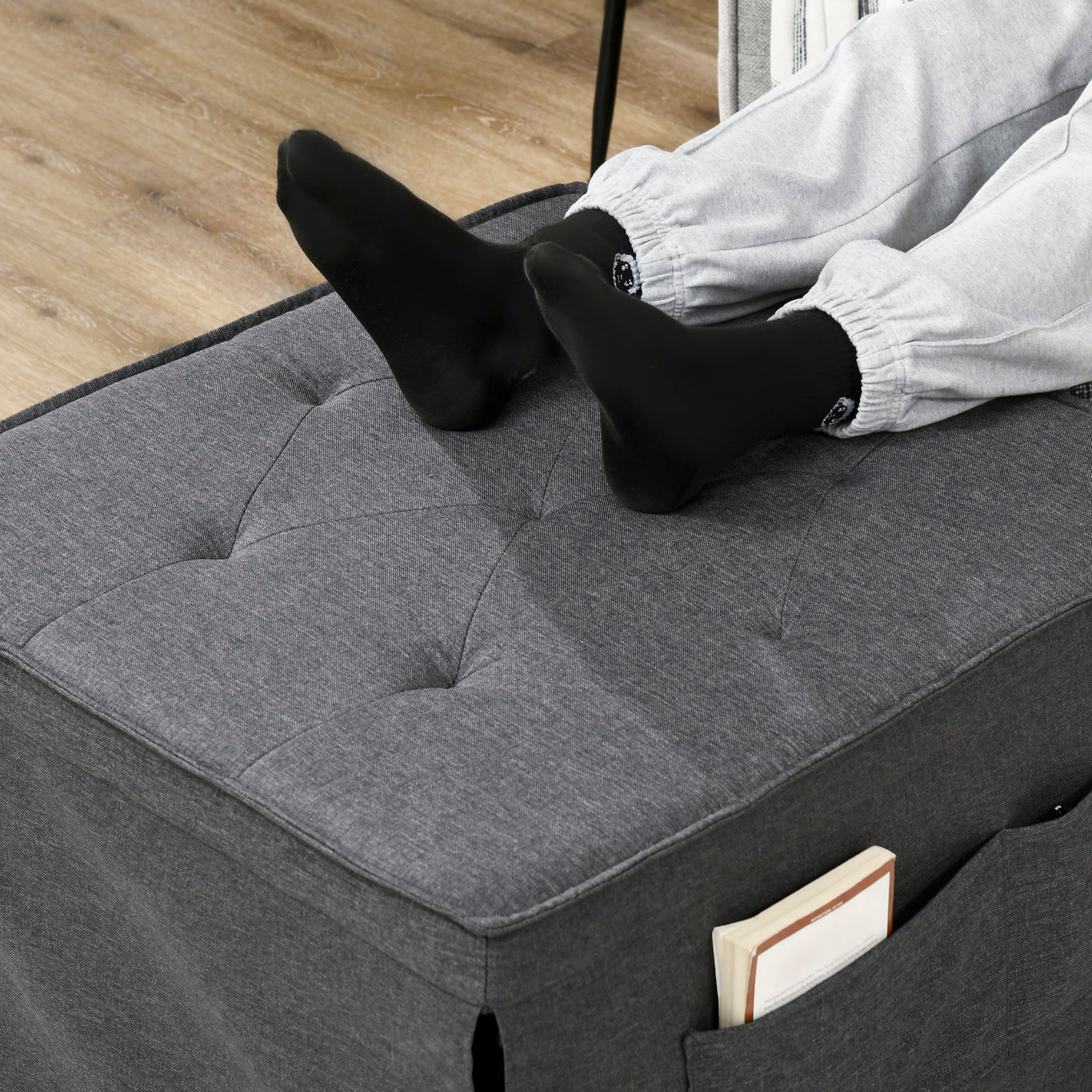 Folding Sleeper Chair Bed With Pillow And Side Pockets | One Size | Charcoal Gray