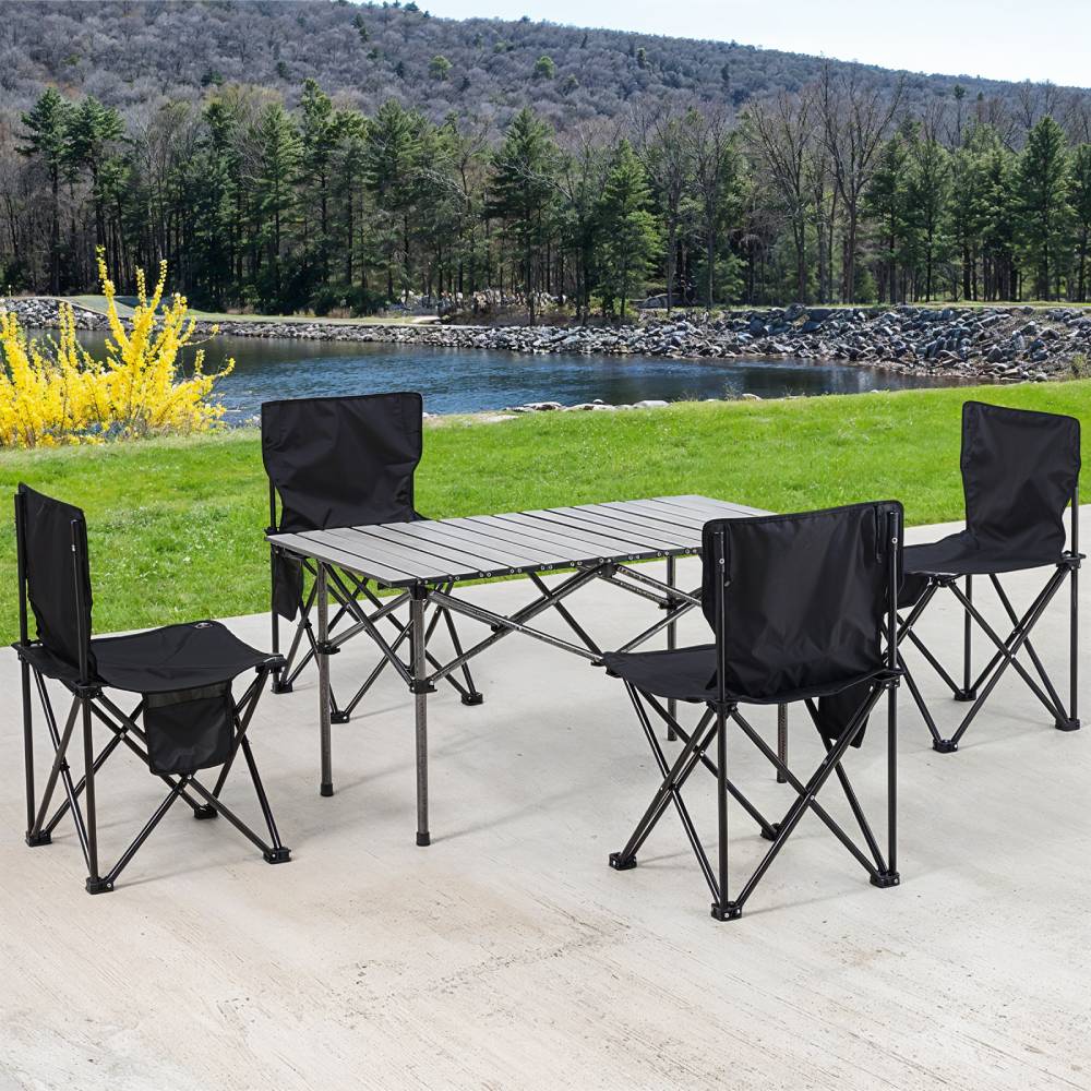 Set Of 5 Portable Folding Camping Table And Chair Set – Lightweight And Compact Outdoor Furniture | Black