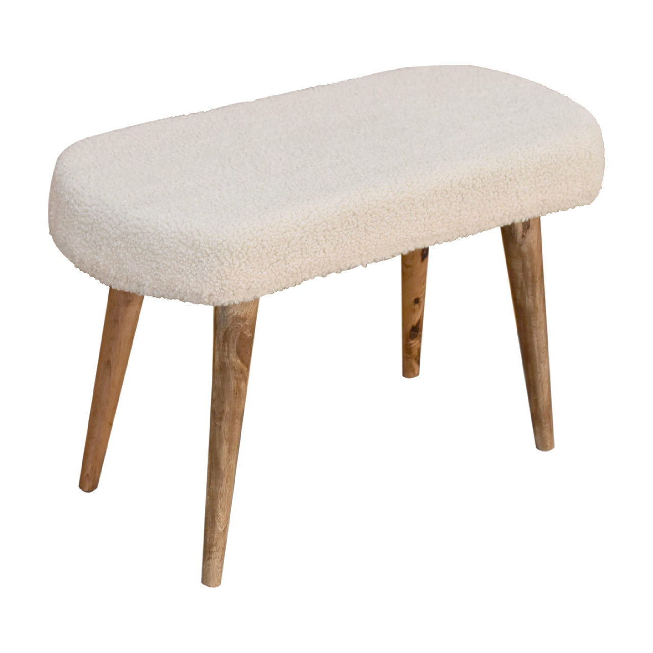 Solid Wood Cream Boucle Nordic Bench