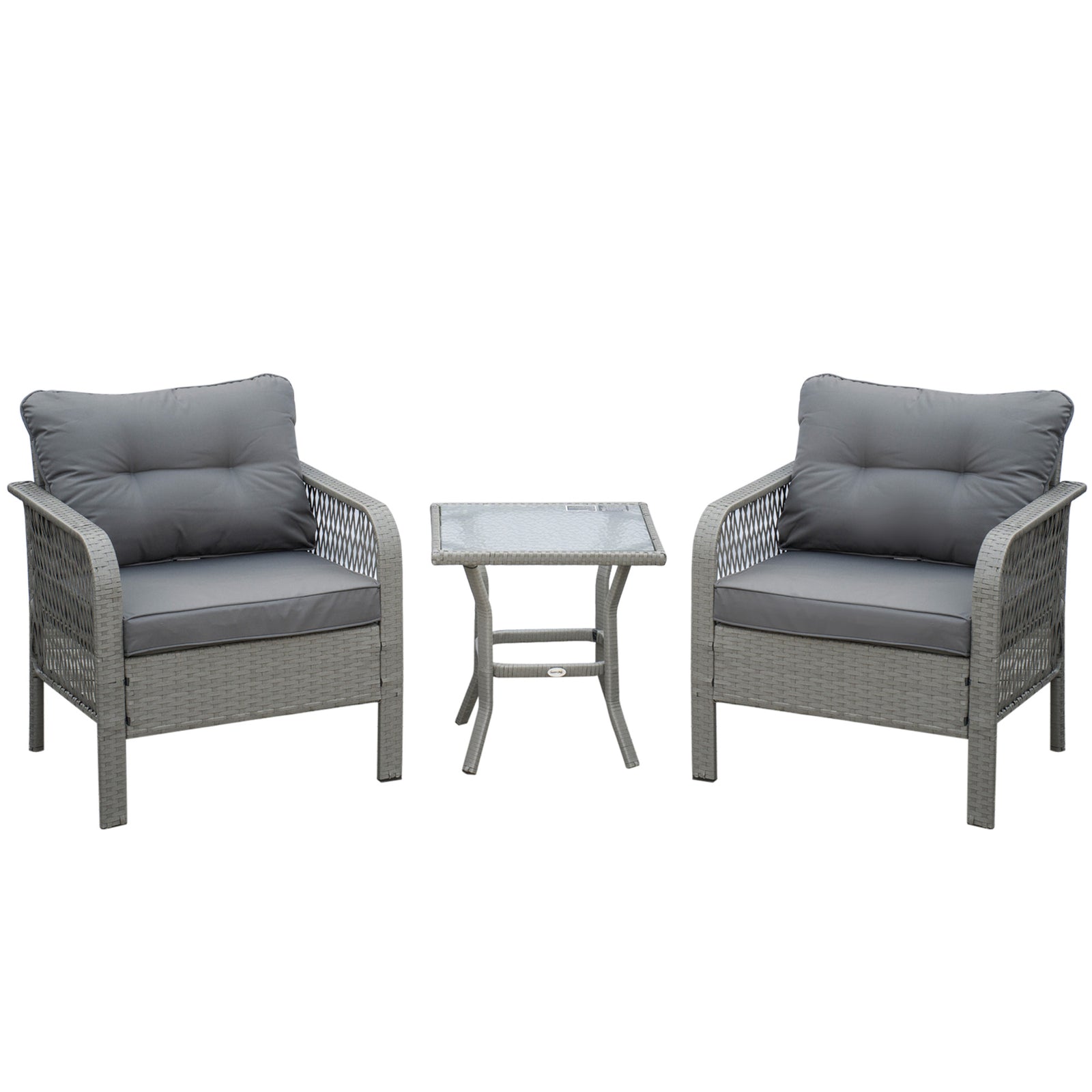 3pc Patio Rattan Wicker Bistro Set Conversation Furniture | Gray