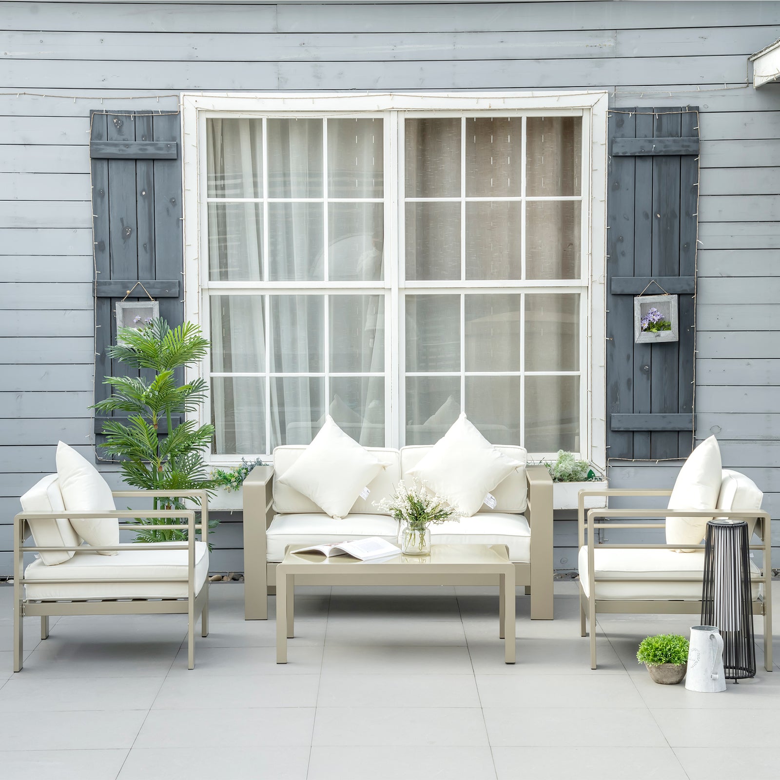 4 Pieces Outdoor Frame Garden Set W/ Cushion