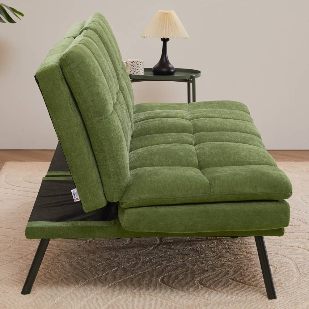 Modern Chenille Sofa Bed With Adjustable Split Backrest & Armrests, Convertible Sleeper Couch For Living Room Or Guest Room