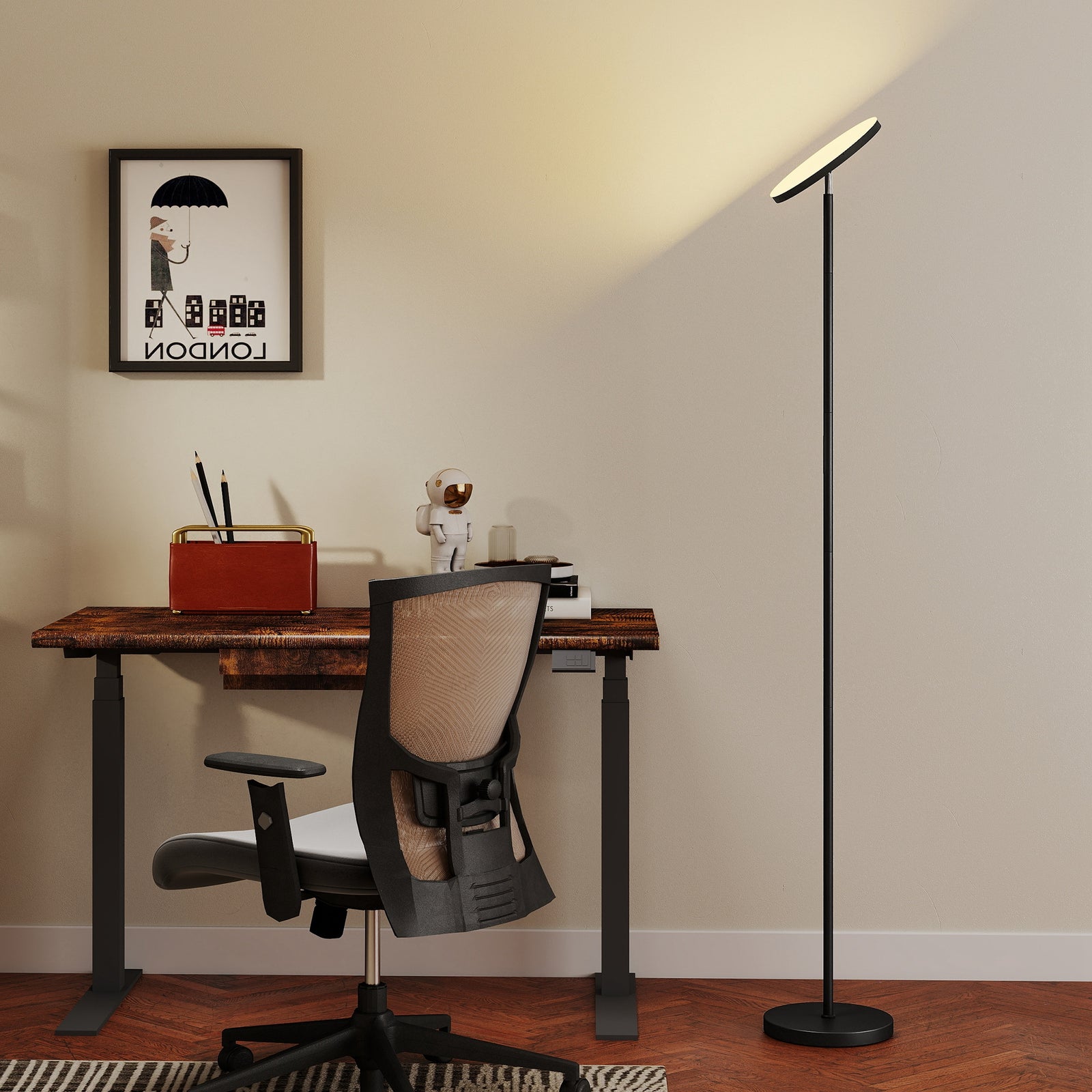 HOMCOM Rgb Floor Lamp With Rotatable Head, Modern Standing Lamp, Black