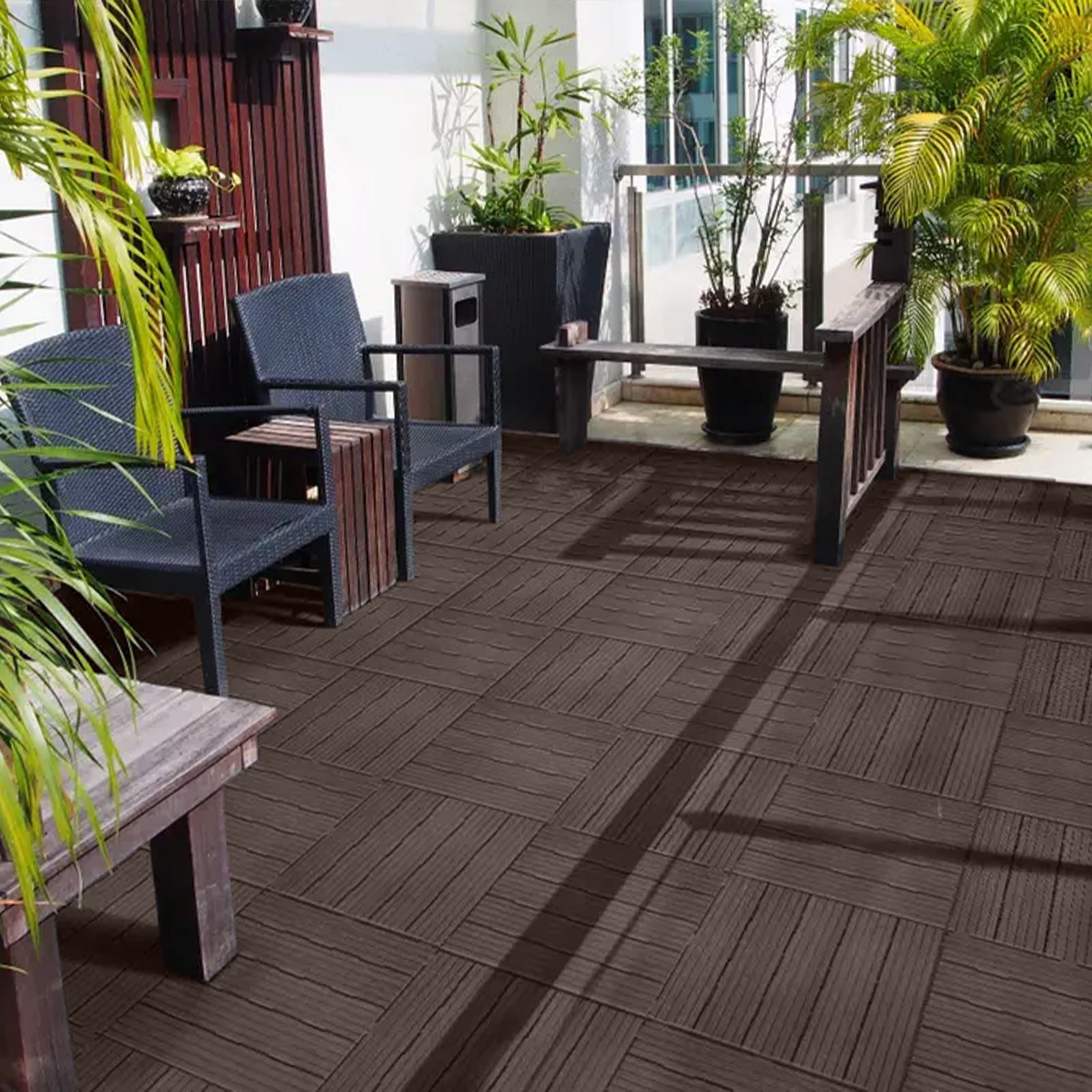 Cosmpolitan Eco Interlocking 30x30cm Decking Tiles | Set of 10 | Coffee