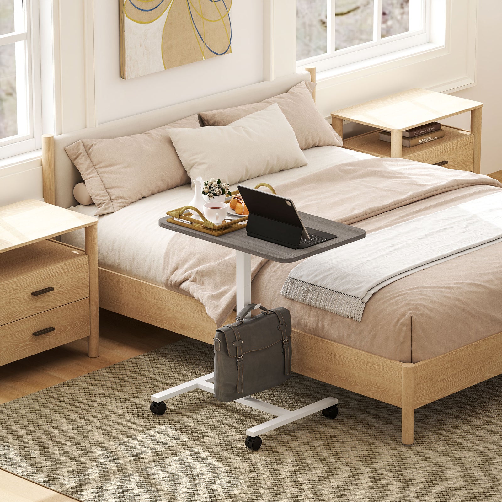 Standing Desk Mobile Overbed Table W/ Wheels For Home Office