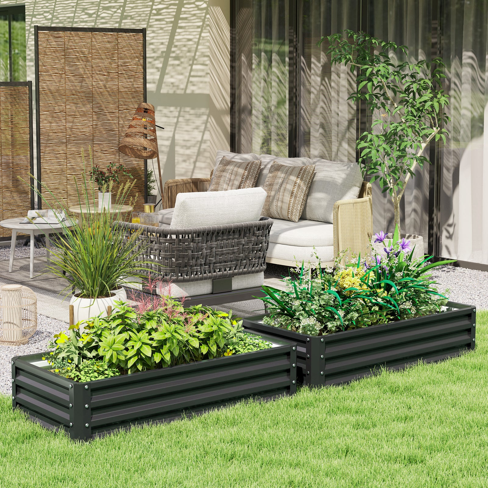 Set Of 2 Raised Garden Bed Elevated Planter Box For Flowers | Grey