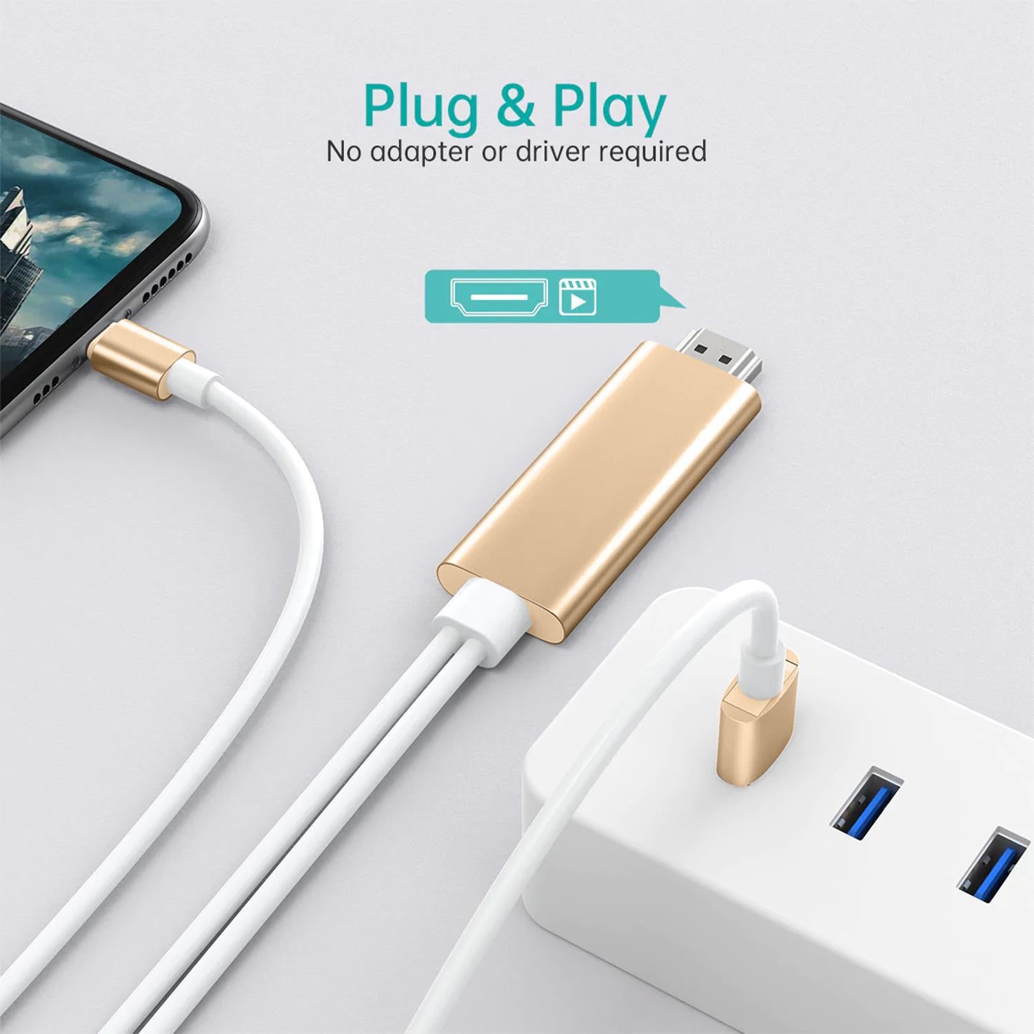 Full Hd Support Hdmi Connector Cable For Phone/pad | Gold