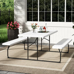 Foldable Picnic Table And Bench Set With Parasol Hole | One Size | White