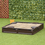 Kids Outdoor Sandbox W/ Canopy Backyard For 3-12 Years Old Brown
