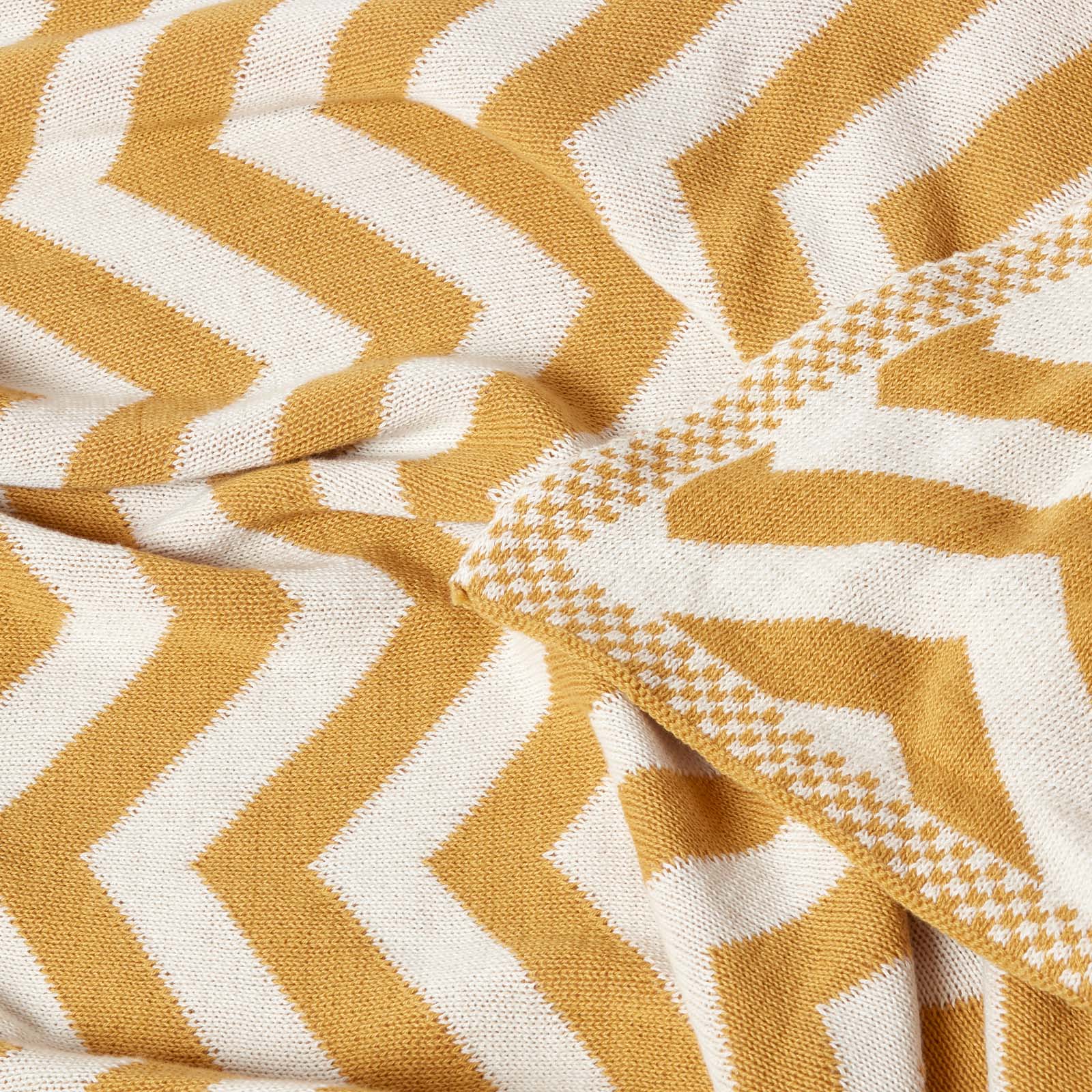 Chevron Herringbone Cotton Knitted Throw | 150cm x 200cm | Mustard