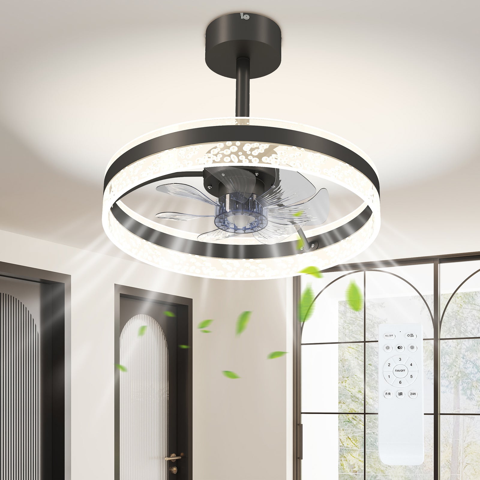 Ceiling Fan Light With 3 Colour, Timer, Reversible, Remote | One Size | Black