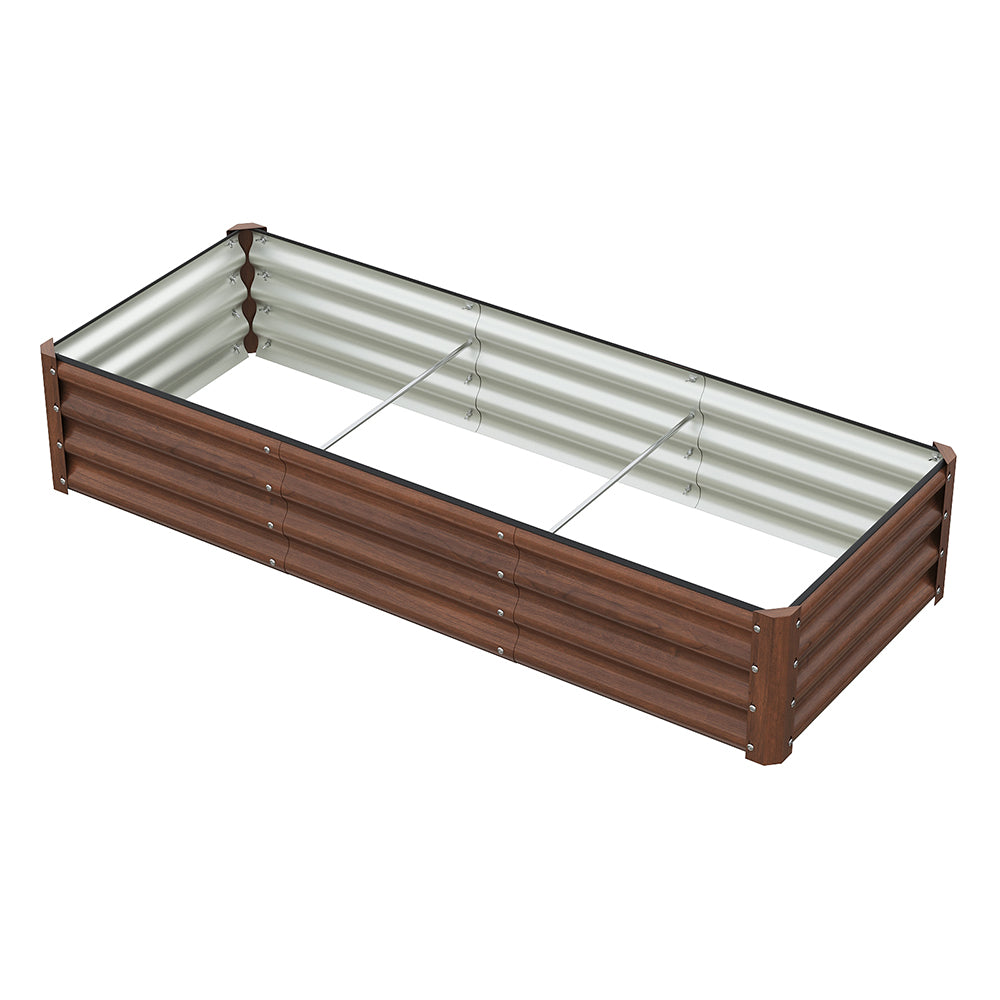 Brown Wood Grain Rectangular Galvanized Steel Raised Garden Bed | Medium