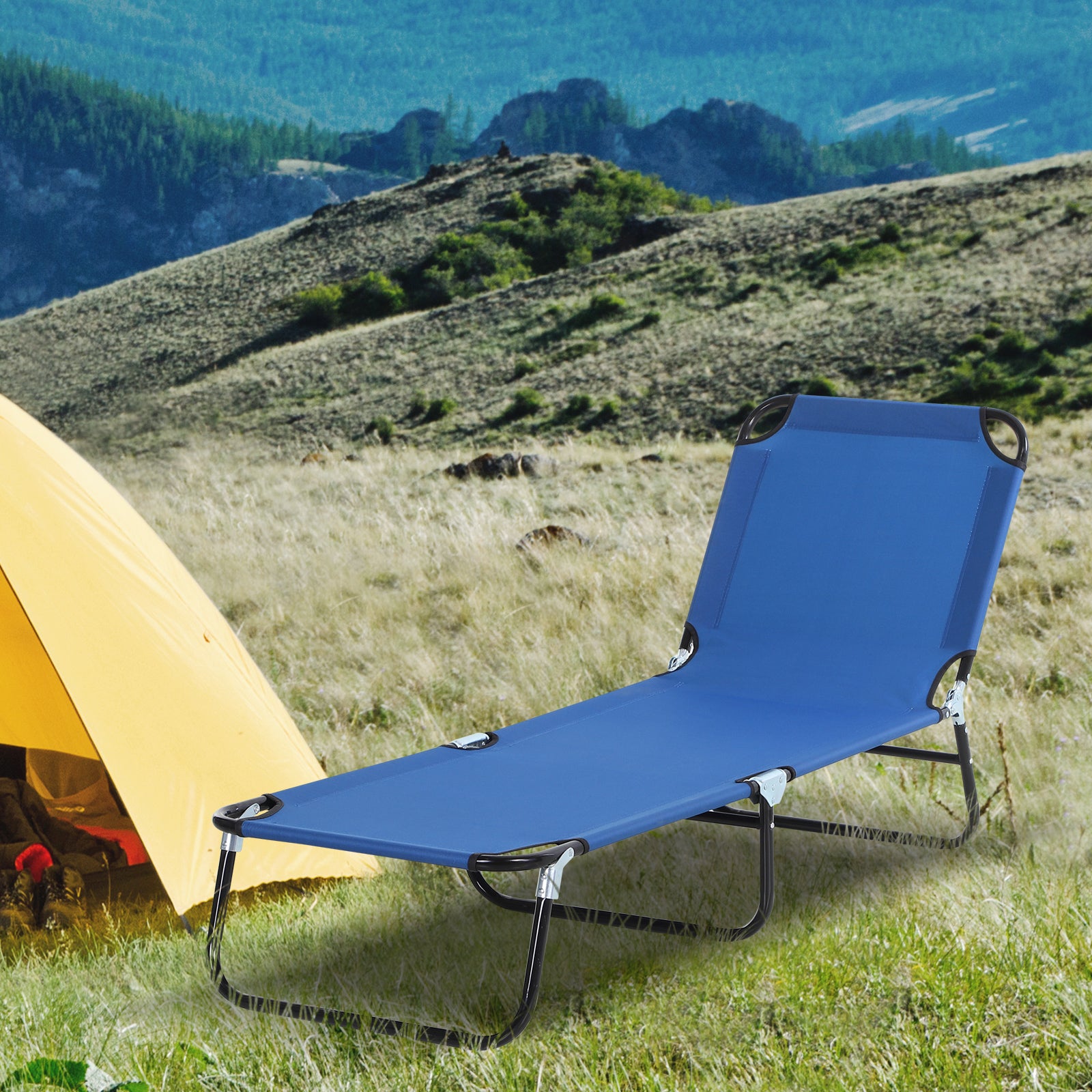 Portable Folding Lounger W/ Adjustable Back | Set-of-1 | Blue
