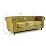 Chesterfield Scroll Arm Velvet Sofa 3 Seater | Olive