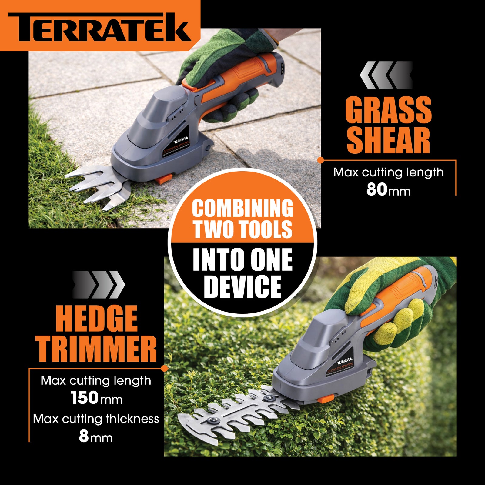 Hand Held Cordless Hedge Trimmer 2 In 1 Topiary Shears Li Ion Battery 7.2v