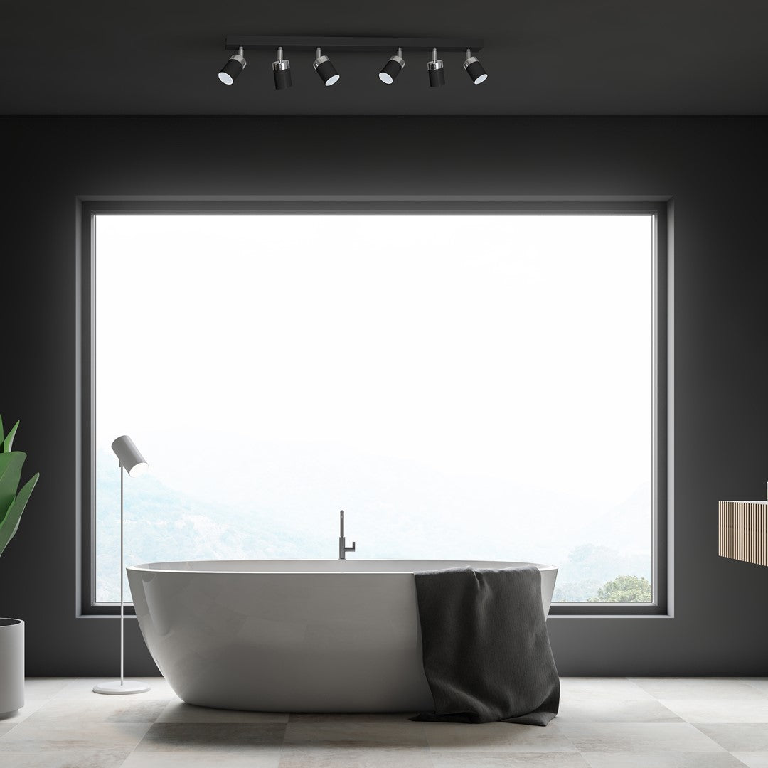 Joker Hand Made Ceiling Lamp In Matt Black With Striking Chrome Detail Featuring 6 Minmalistic Slender Cylinder Shades