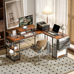 168cm Reversible L Shaped Desk, 240cm Two Person Desk | One Size | Brown