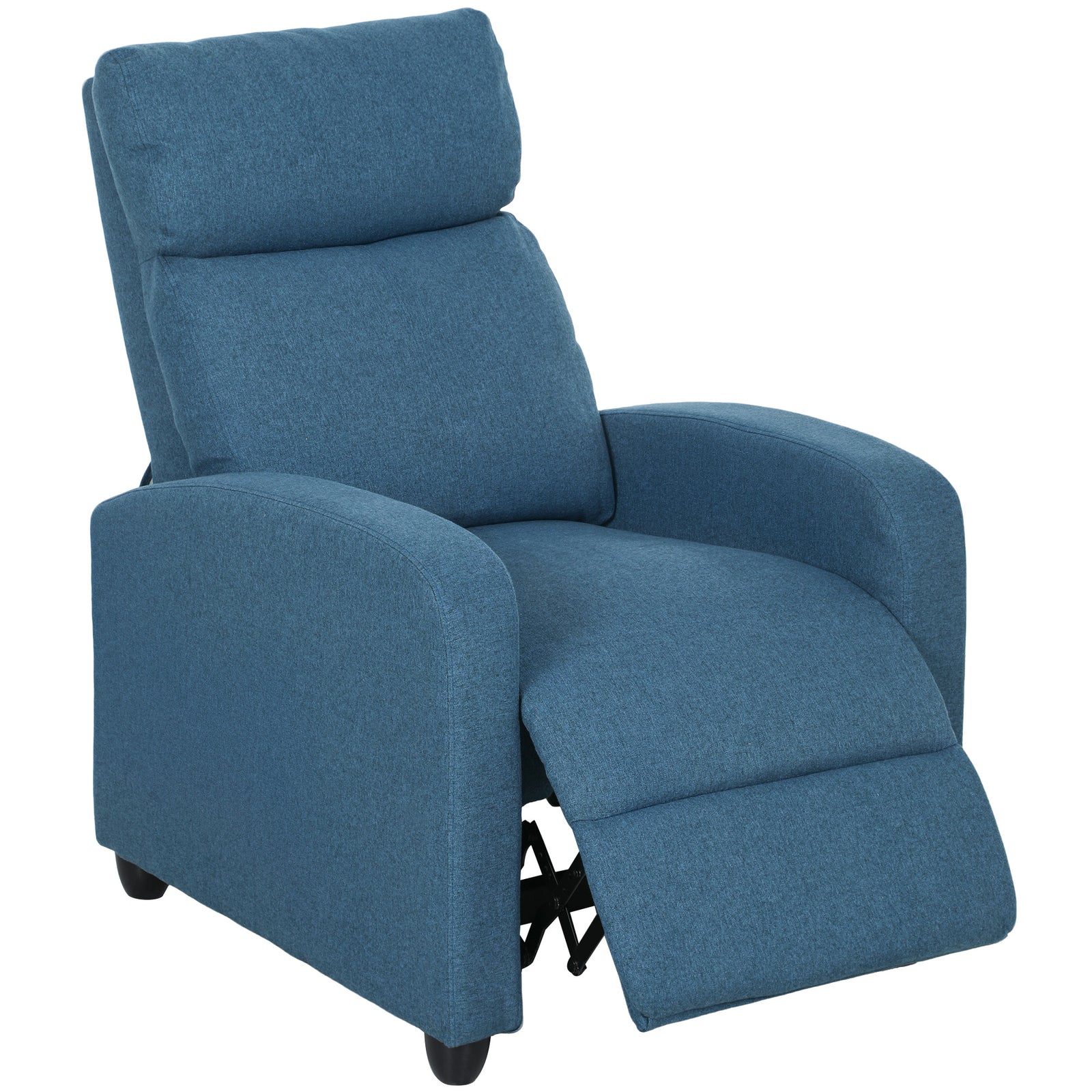 Linen Fabric Reclining Chair With Padded Seat, Blue