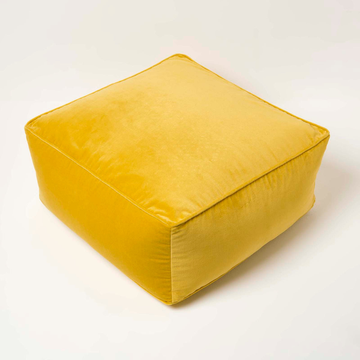 Velvet Pouffe Bean Cube | 60cm x 60cm | Yellow