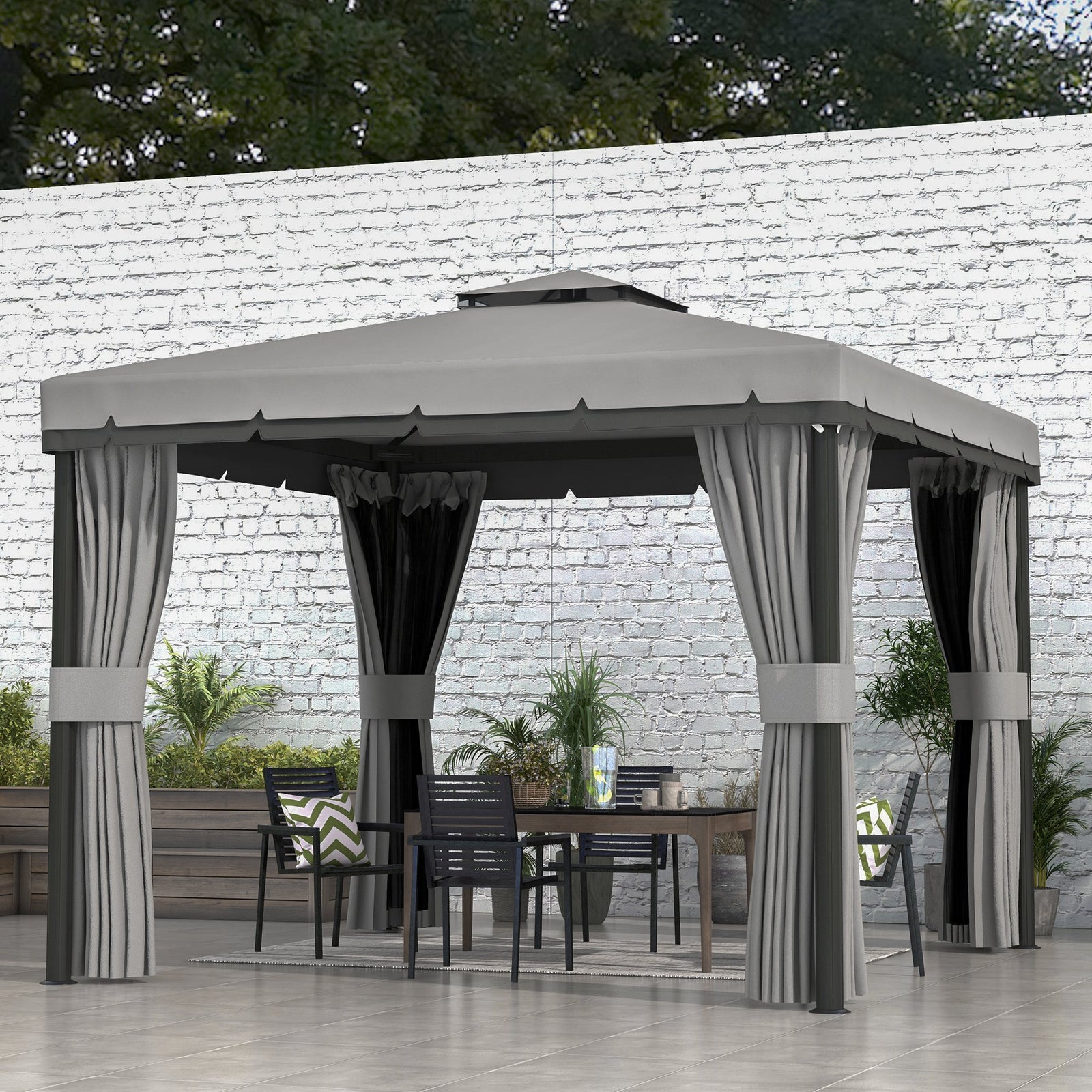 3 X 3(m) Garden Gazebo Shelter Party Tent With 2 Tier Roof | Light Slate Grey
