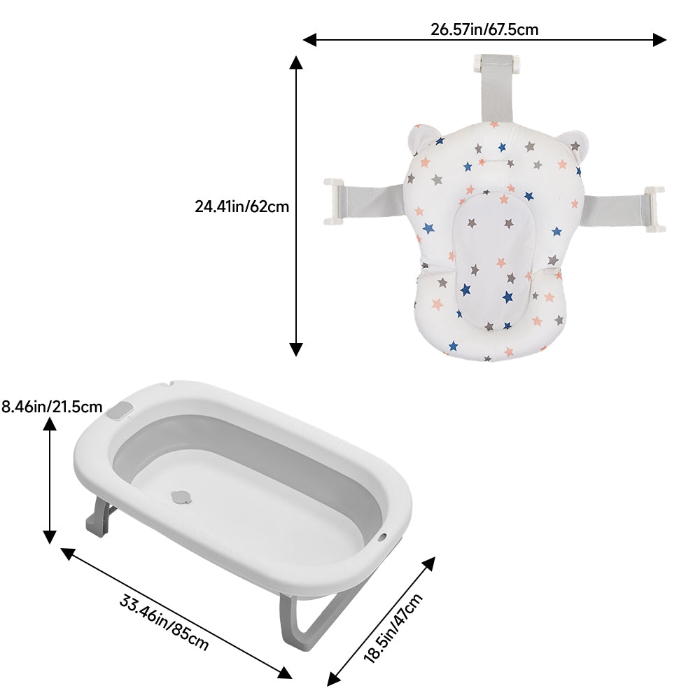 Collapsible Baby Bathtub With Soft Support Cushion | Grey