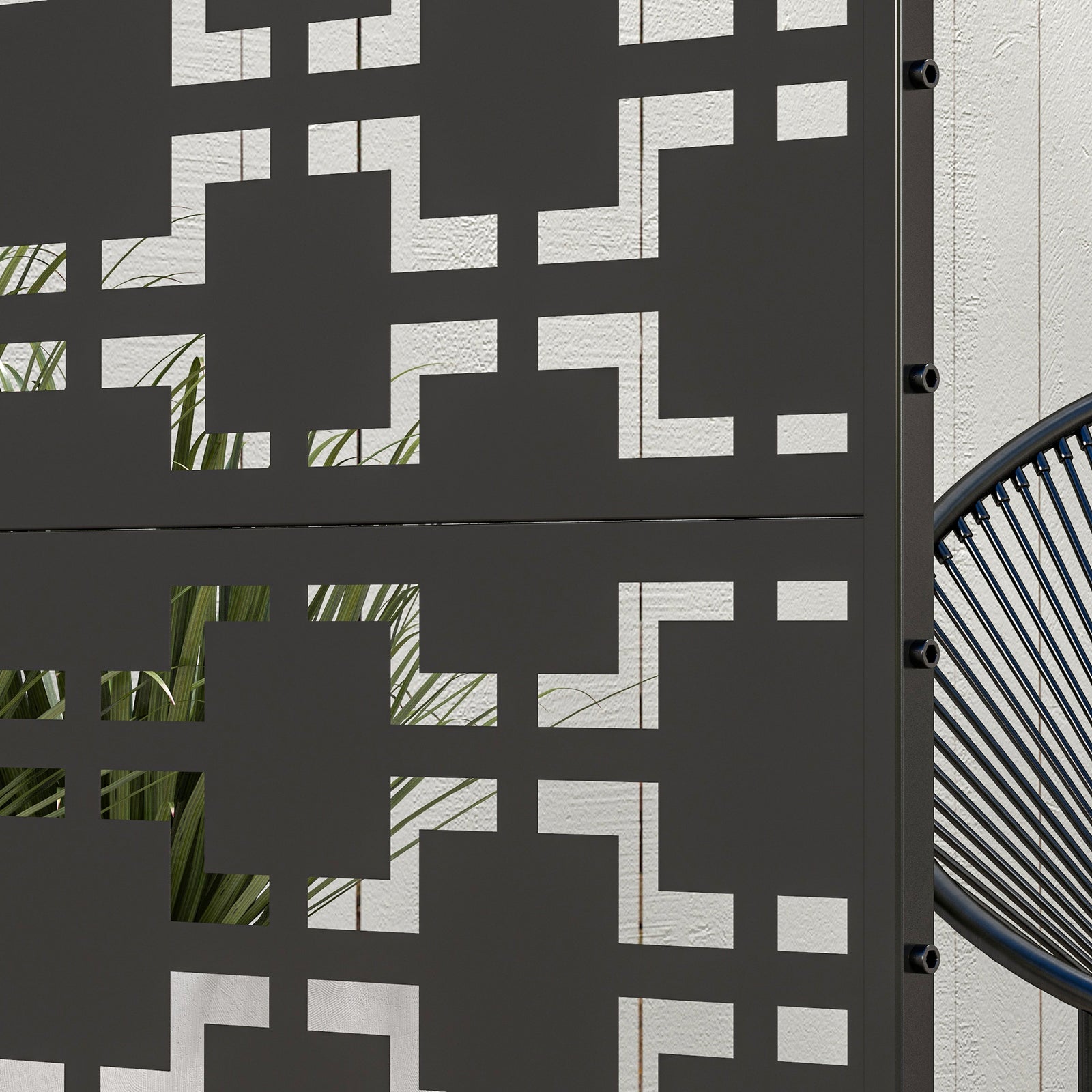 6.5ft Metal Privacy Screen W/ Stand, Grid Style