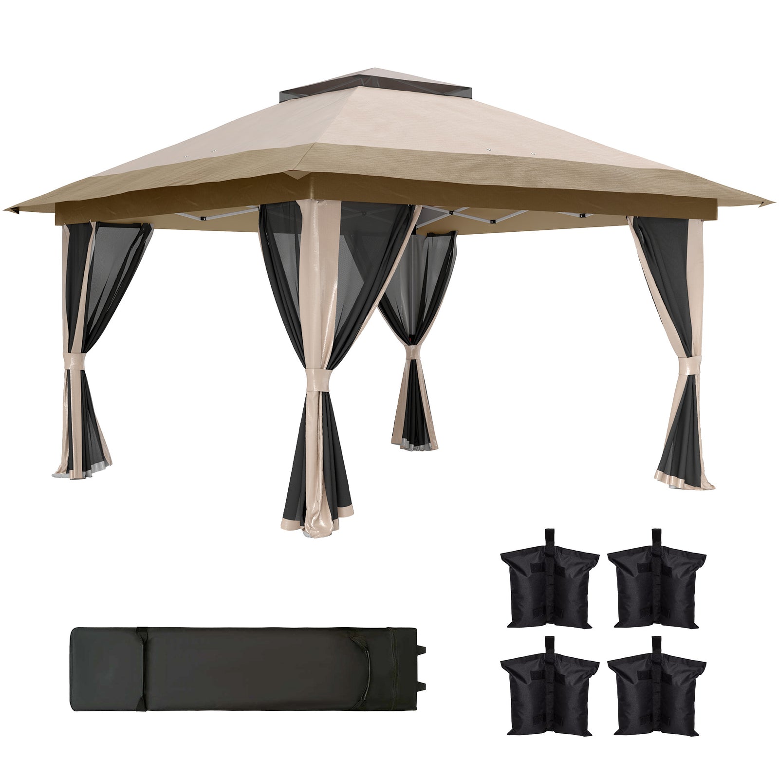 3.6x3.6m Pop Up Gazebo, Mesh Sides, Upf50+ | Beige