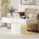 HOMCOM Extendable Coffee Table, Living Room Table With Led Lights, White