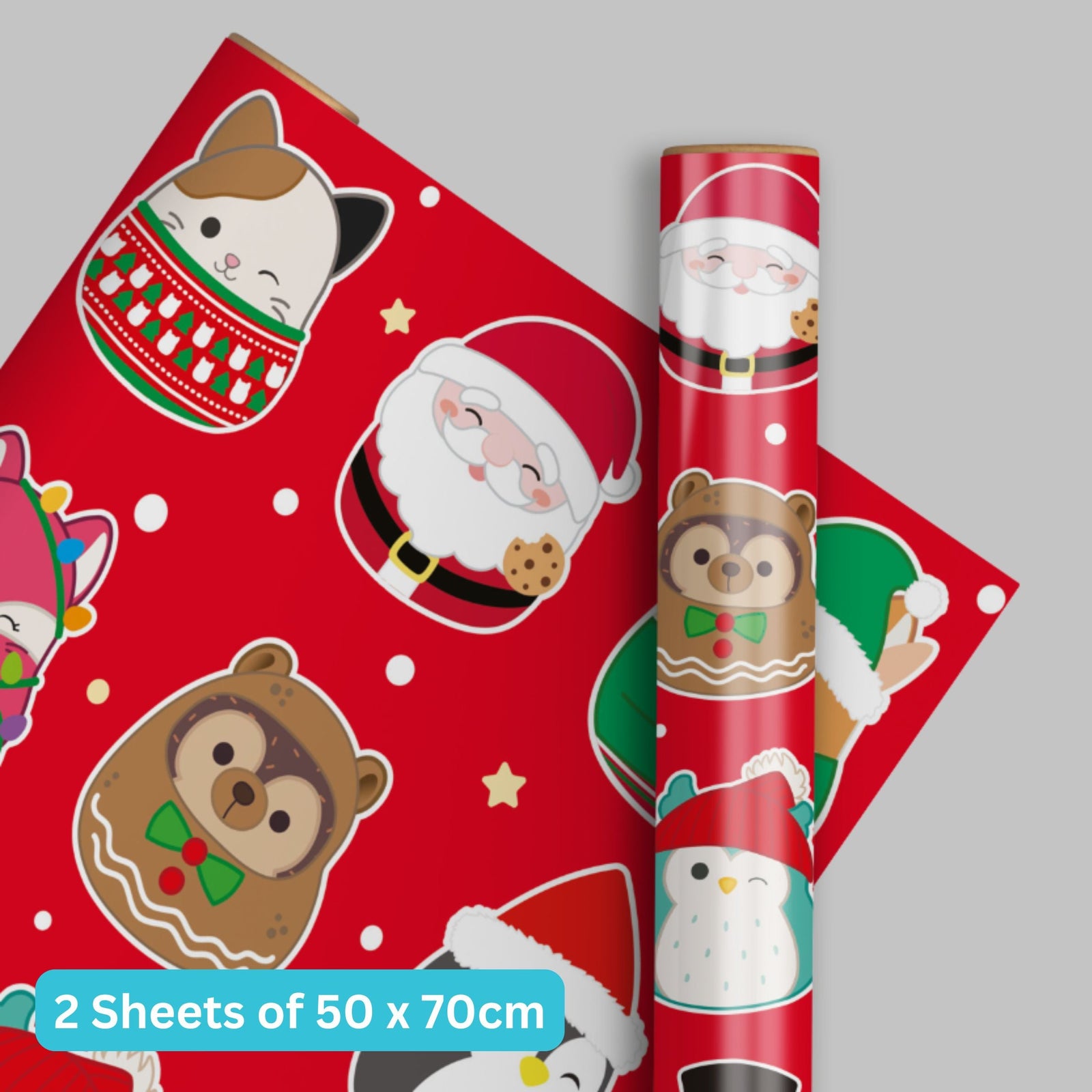Squishmallows Christmas Gift Wrap, 2 Sheet 2 Tag, Official Product