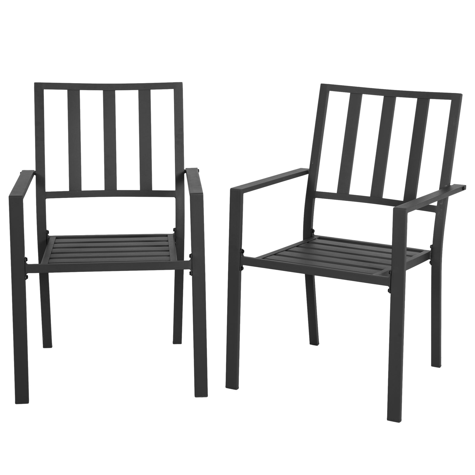 Stackable Outdoor Garden Chairs With Metal Slatted Design | Set of 2 | Black