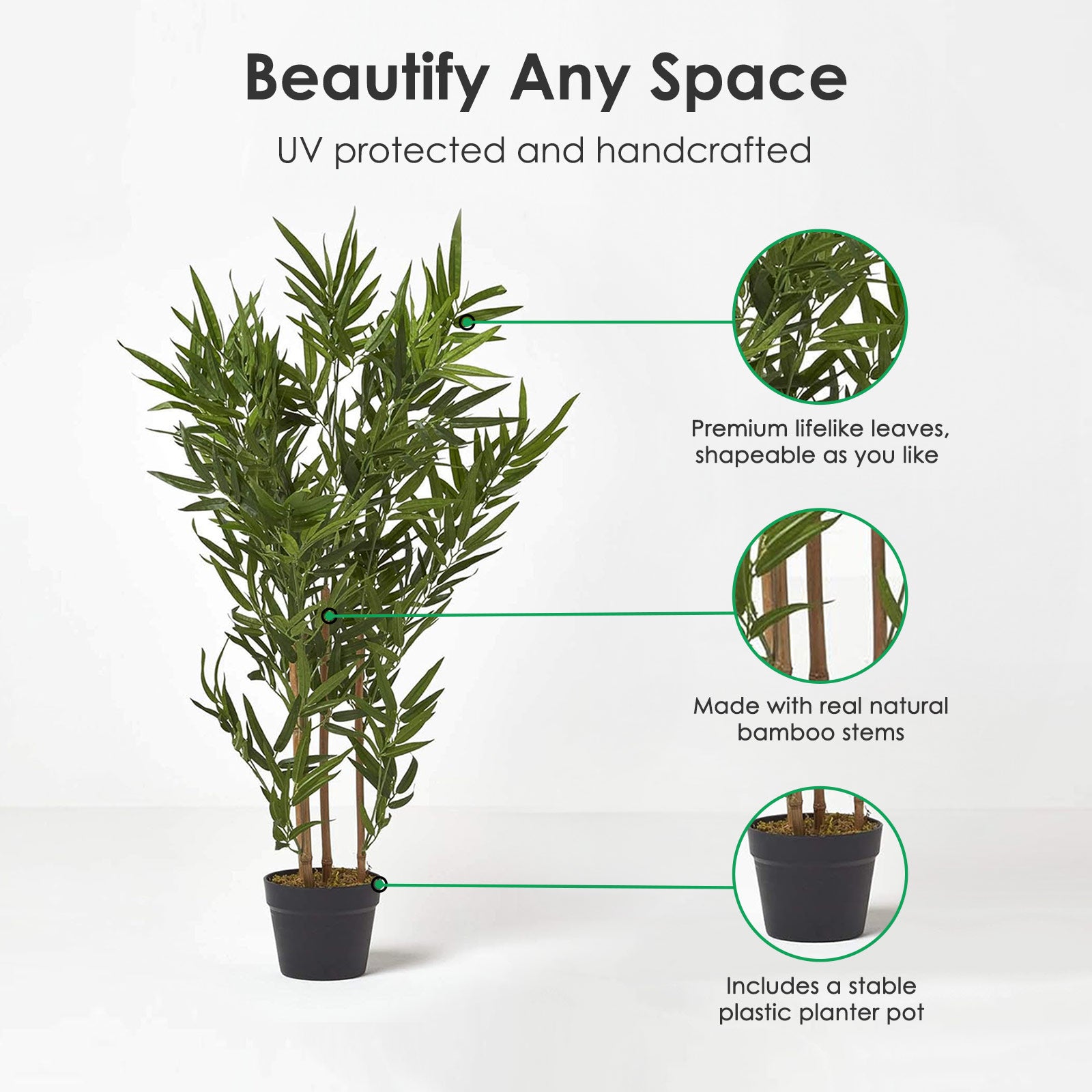 Artificial Green Handcrafted Bamboo Tree Plant With Pot, 95 Cm (3 Ft)