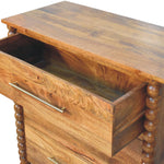 Spindle 3-drawer Chest – Solid Wood, Light Brown Finish